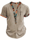 Christmas Men'S Gift Men'S Fashion New Special Multicolor Fabric Contrast Print Design Stiff Skin-Friendly Material Small Stand-Up Collar 2/1 Half-Open Sweater Casual Leisure Fashion Classic Versatile Outing Commute Hawaiian Style Summer New Short S - Khaki