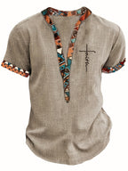 Christmas Men'S Gift Men'S Fashion New Special Multicolor Fabric Contrast Print Design Stiff Skin-Friendly Material Small Stand-Up Collar 2/1 Half-Open Sweater Casual Leisure Fashion Classic Versatile Outing Commute Hawaiian Style Summer New Short S - Khaki