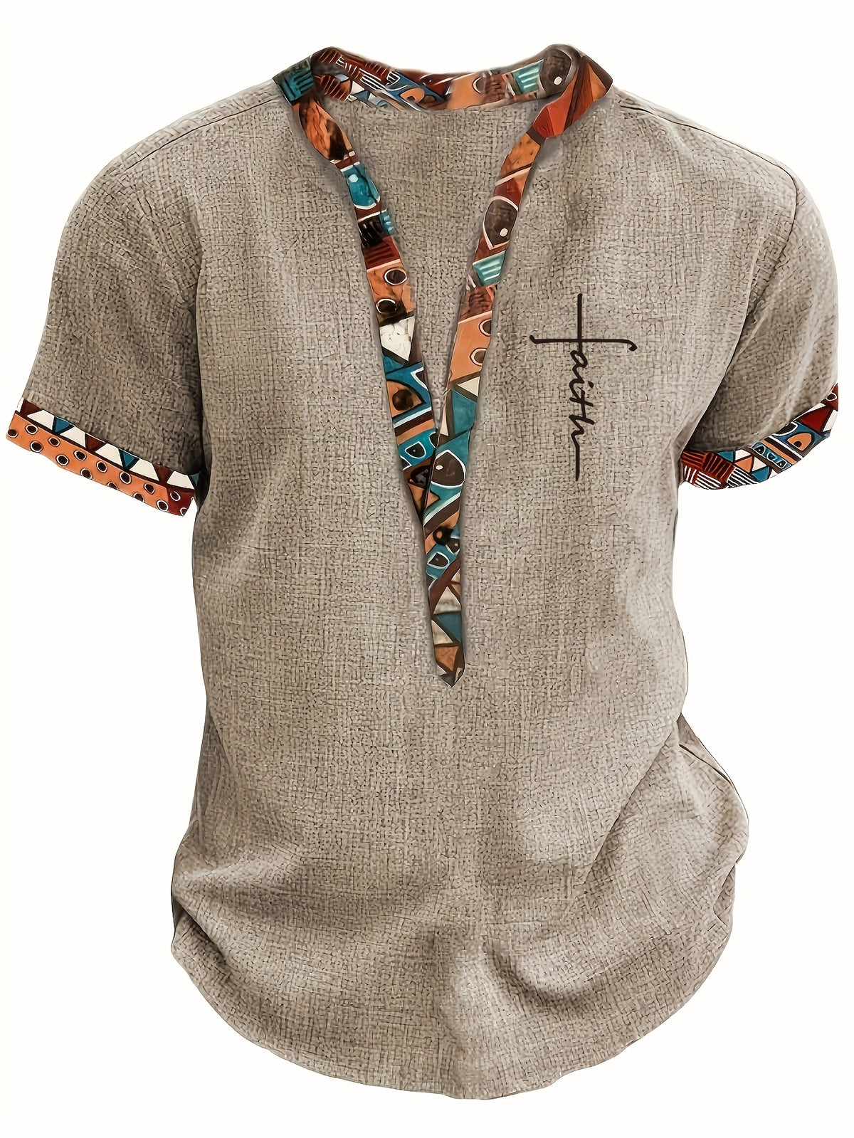 Christmas Men'S Gift Men'S Fashion New Special Multicolor Fabric Contrast Print Design Stiff Skin-Friendly Material Small Stand-Up Collar 2/1 Half-Open Sweater Casual Leisure Fashion Classic Versatile Outing Commute Hawaiian Style Summer New Short S - Khaki