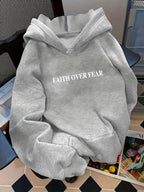D92 - Women'S Letter Print Hoodie Sweatshirt, Fashion Casual Loose Pullover, Lightweight All-Season Machine Washable Top - DXL576 - Grey