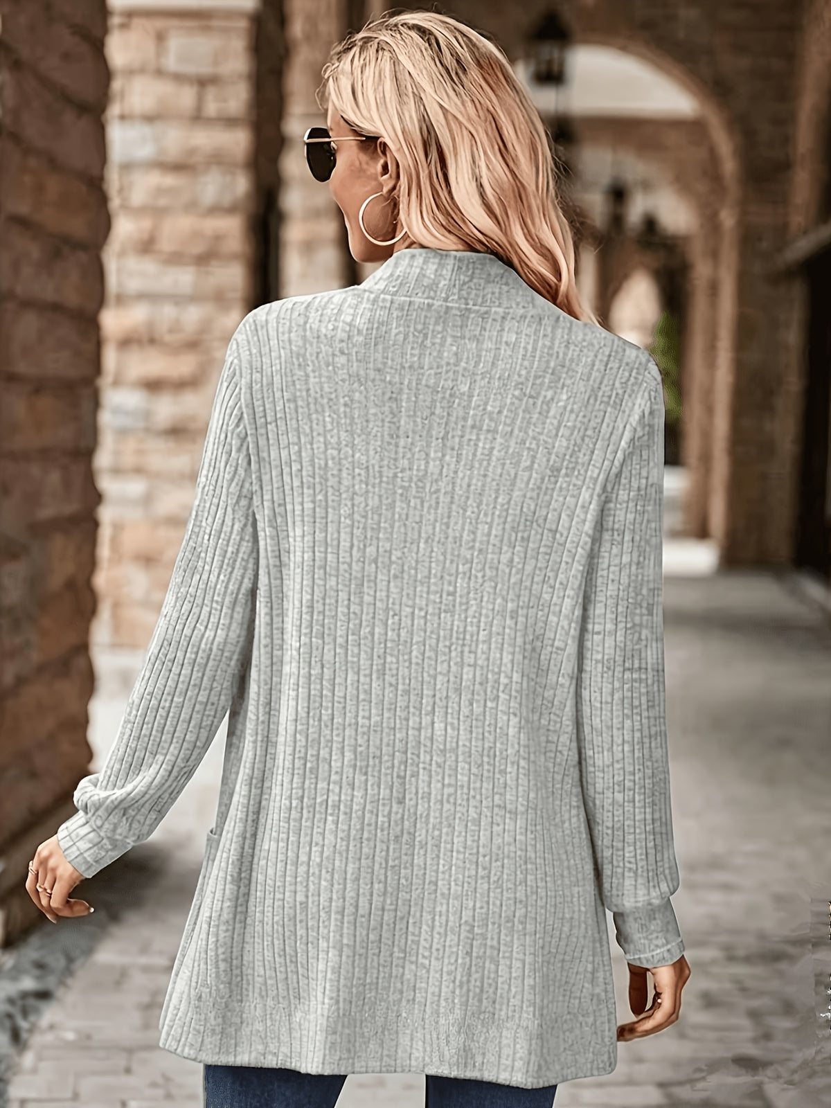 Women'S Casual Jacket, All-Season Elegant Long Sleeve Blazer - Grey