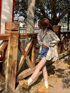 Women'S Shirt Multicolor Brushed Plaid Shirt Loose Top - ginger-colored