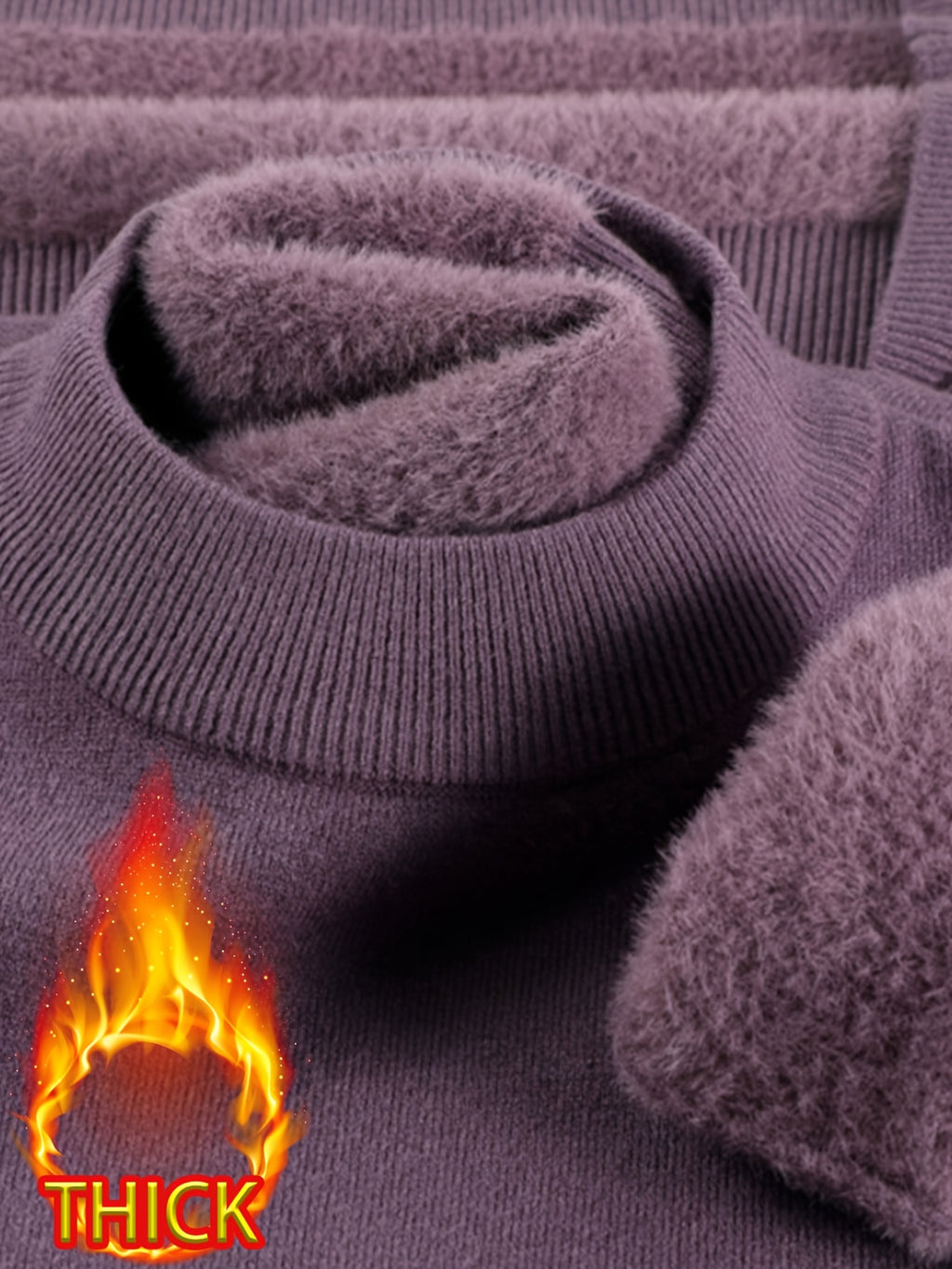 Men's Half-Turtleneck -Lined Thickened Warm Sweater, Featuring a Classic Half-turtleneck Design That Fits Snugly Around the Neck for Wind Protection and Warmth. Solid Color, Simple and Versatile, Suitable for Both Commuting and Daily Wear - Grape Purple