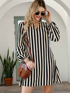 Women'S Friends Kasaya Striped Slit Neck Waist-Cinching Dress - Mixed colors
