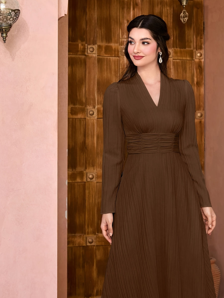 Fashion Casual Solid Color Women's Maxi Dress - Dark Brown