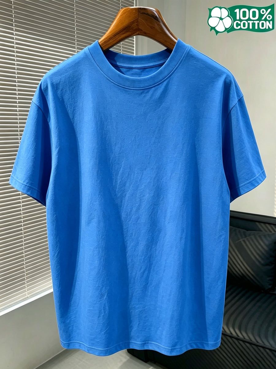 Short Sleeve T-Shirt Top, Crew Neck, Pure Cotton, Crew Neck, Popular Summer Travel Time, Suitcase, Globe, Luggage Tag Illustration Design, Versatile Style, Holiday, Breathable Pattern Print, New Summer Fabric, Comfortable for Daily Outings - Royal blue color
