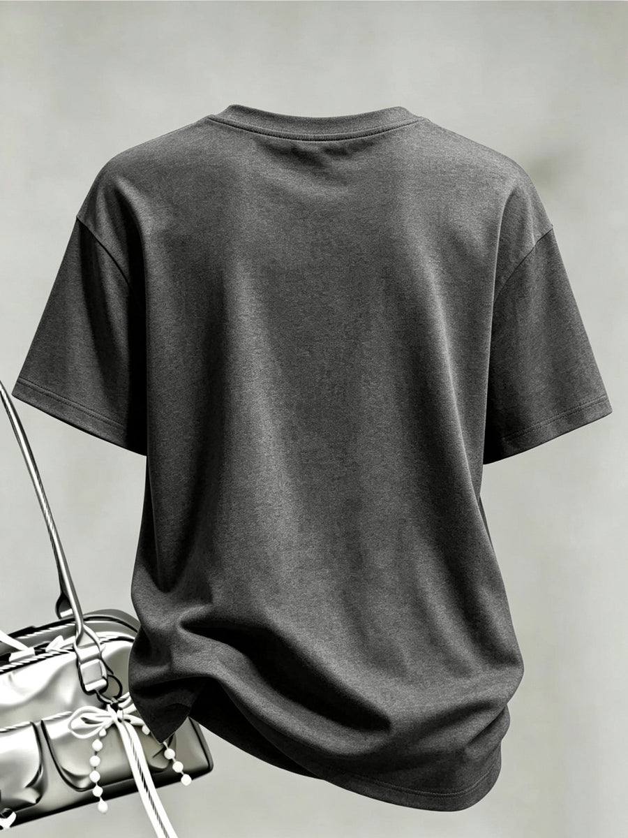 Spring And Summer Trendy Butterfly Print Women'S Casual Fashion Round Neck Short Sleeve T-Shirt, a Stylish Top for - Dark Gray
