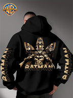 Warner Bros. Official Men's Hooded Sweatshirt - 1pc, Batman BATMAN Vintage Black and Golden Drip Lettering Creative Print, Trendy and Cool DC Superhero IP Graphic Hoodie, Skin-Friendly, Comfortable, and Warm Fabric, Kangaroo Pocket with Ribbed Cuffs - Black