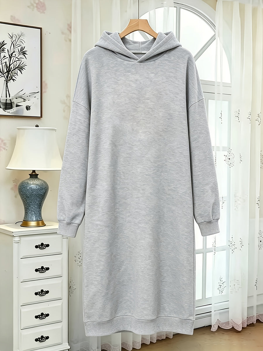 Autumn and Winter Women's Fashion Casual -lined Thickened Pullover Long Sleeve European and American Hooded Sweatshirt with Print Sweatshirt Long Trendy Casual Versatile - Grey