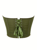 Sexy Women's Strapless Mesh Top, Breathable Double-Layer Frosted Texture, Women's Sexy Court-Style Corset Top - Olive