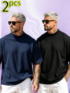 2pcs Set, New Men'S Fashion Sport Short Sleeve Casual Comfortable Lightweight Skin-Friendly Trendy All-Match Refreshing Durable - Color Mixing 2