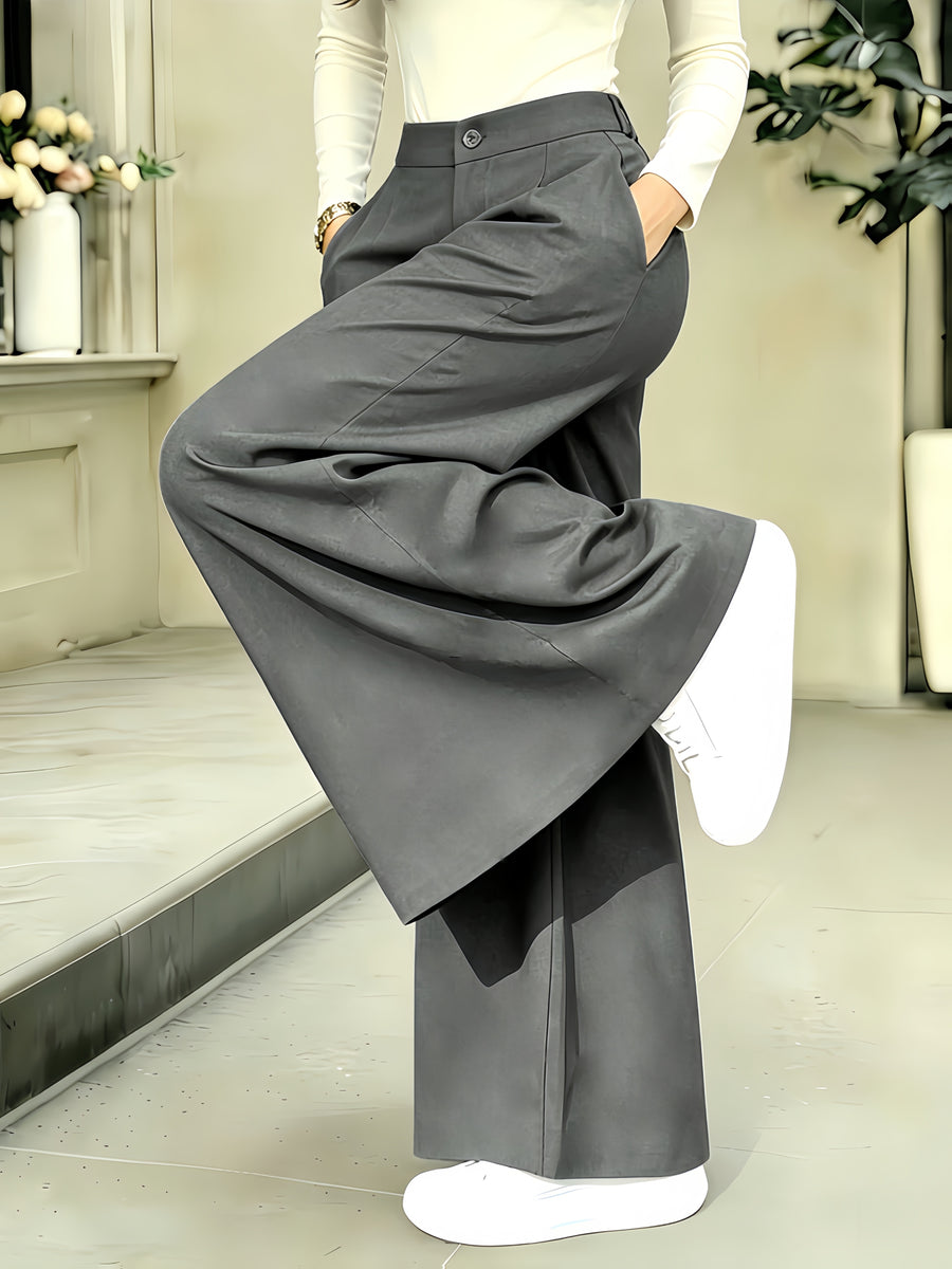 Women's Slim Fit Casual Pants - Spring/Summer Women's Trousers - High-Waisted Fashionable Long Pants - Versatile High-Waisted Casual Wide-Leg Pants - Grey