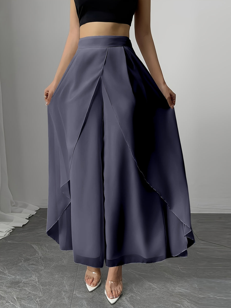 Women's Wide-Leg Pants, Simple Loose Long Pants, Flowing and Lightweight, Casual Elegant Style - Dark Gray
