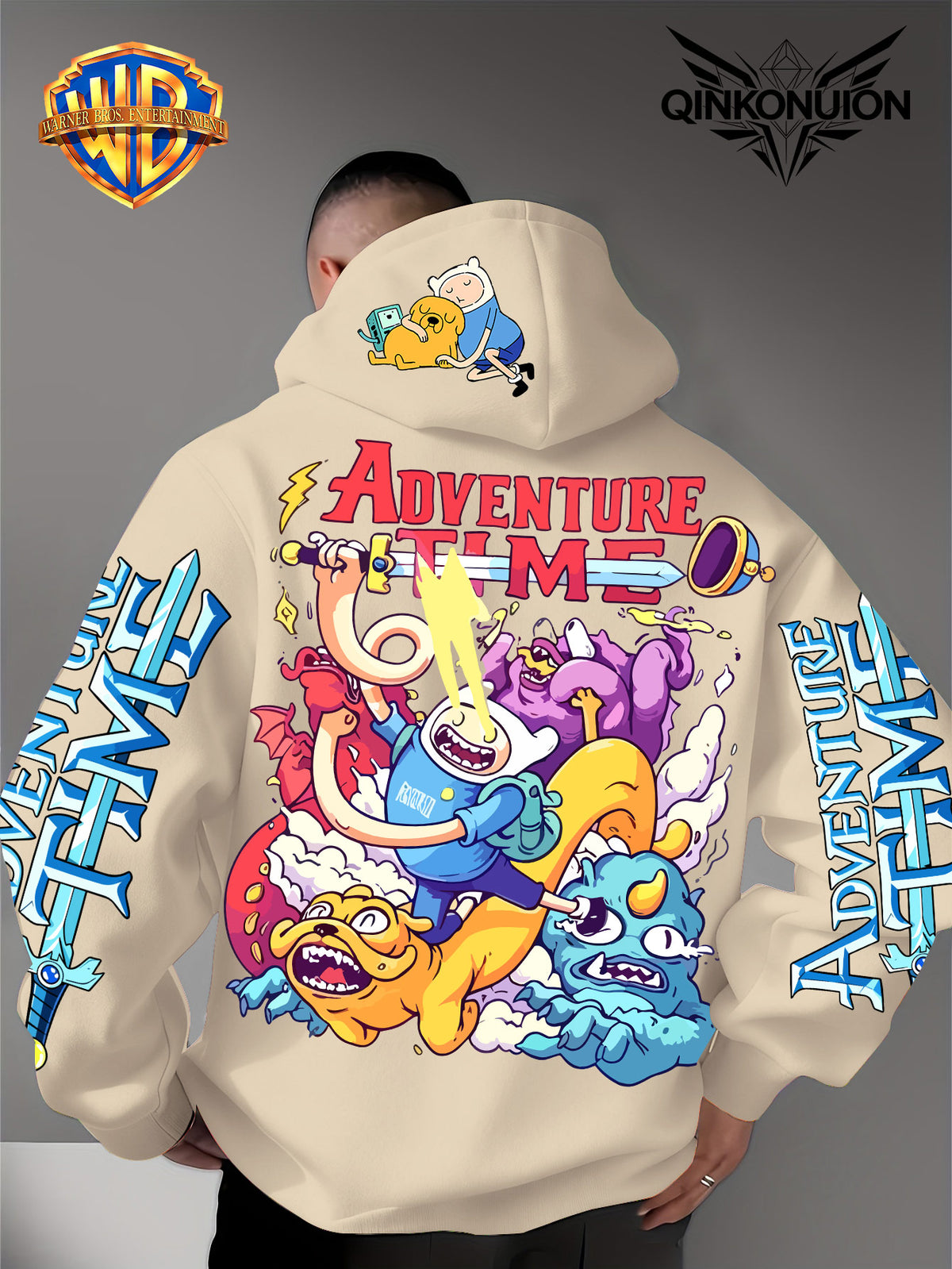 Warner Official Men'S Hoodie, Adventure Treasure Colorful Hot Blood Adventure Trend Printed Design, Machine Washable, Warm And Casual for Autumn And Winter, Daily Drawstring Hoodie, Multi-Functional Sports And Leisure Loose Version - Apricot