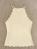 Solid Color Off-The-Shoulder Petal Trim Sleeveless Top, Western Style Women'S Easy Spicy Outfit, Spring Summer Niche Cool Outer Layer Base Layer Off-Shoulder Vest - Apricot