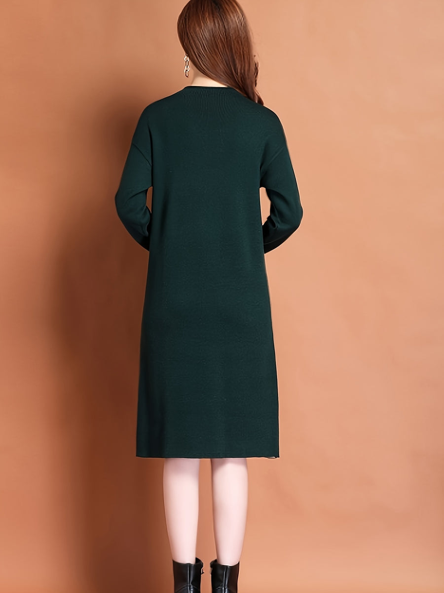 Autumn And Winter Women'S Dress Winter New Style Dress High-End Mid-Length Pullover Sweater Dress - Green