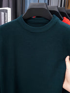 Minimalist City Round Neck Sweater for Daily Commute - Blackish Green