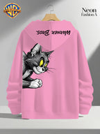 1pc Warner Bros. Cartoon Classic Couple's Sweatshirt, Unisex Long-Sleeve Top with Playful WB Anime Character Action Print on the Back, Trendy, Fashionable, Versatile, Streetwear, Comfortable, and Casual Outerwear, Chinese National Trend - Men's-Pink