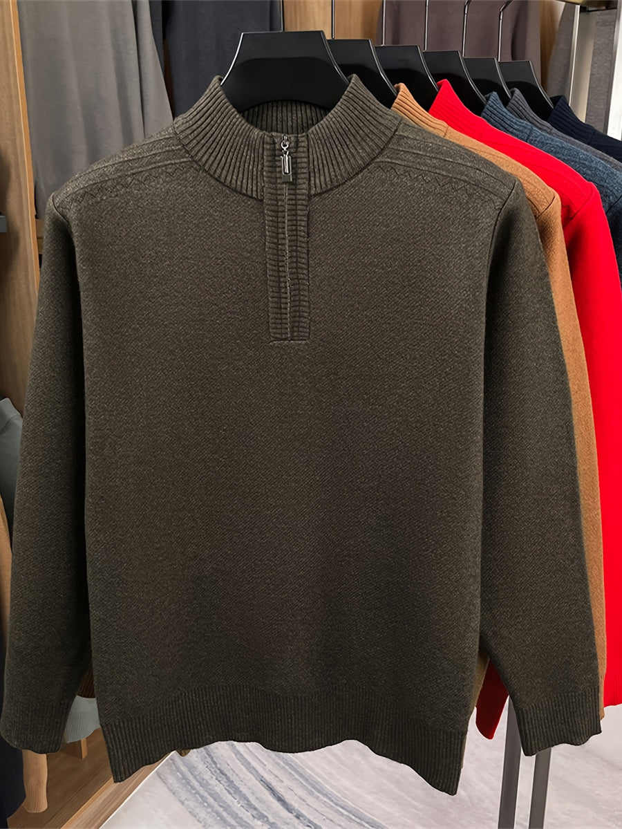 CHIOACE Autumn/Winter Special Offer Men'S Knitted Polo Shirt Half High Collar Zipper Design Soft And Comfortable Fabric Casual Style Loose Fit Suitable for Daily Casual Use - Pickles Green