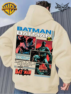 Warner Official Men'S Retro Comic Style Batman Hot-Blooded Trendy Printed Drawstring Hoodie, Warm And Machine Washable for Autumn And Winter, Multifunctional Street Sports And Leisure Loose Edition - Apricot