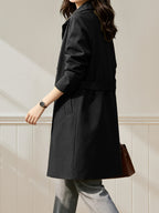 Women'S British Style Mid-Length Trench Coat, Easy And Atmospheric Commuter Temperament Style Jacket, Non-Picky Body Farewell to Passerby Look, Unlined Fabric Style - Black