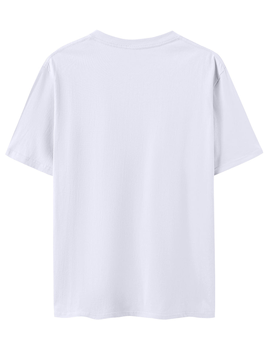 Men's 100% Cotton Short Sleeve Crew Neck T-Shirt, American Los Angeles Vintage Street Style Print, Casual, Fashionable, Comfortable, Soft, Summer Short Sleeve - White