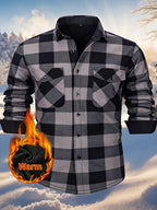 2026 Men's Plaid Shirt - Color Block Design, Brushed Lining, Warm Winter Flannel (Casual & Outdoor) Color Block Lining, Cold Weather Flannel for Outdoor Bold Color Block, Brushed Interior, Urban Style - Slate Grey