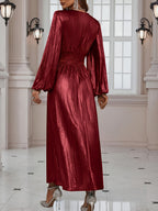 Cat Ears" Women's Fashion V-Neck Long Split Dress - Deep Red