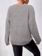 Women'S Casual Versatile Long Sleeve Sweater, Neckline Design - Multi-Functional Top, Suitable for Autumn Winter Casual Wear, All Seasons - Grey