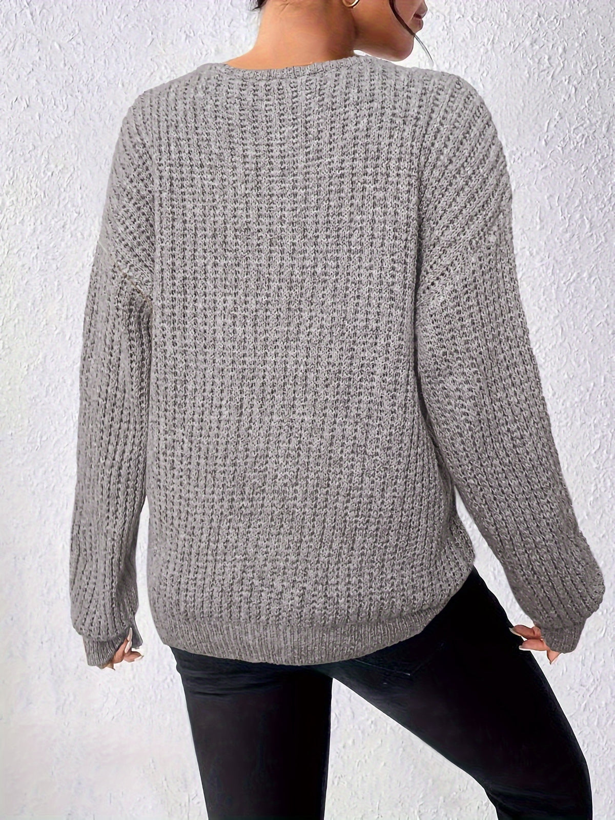 Women'S Casual Versatile Long Sleeve Sweater, Neckline Design - Multi-Functional Top, Suitable for Autumn Winter Casual Wear, All Seasons - Grey