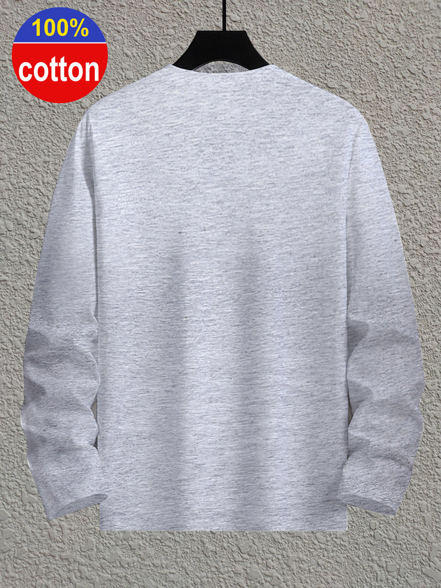 2pcs Set, 100%, Spring/Autumn Long Sleeve Men'S T-Shirt, Easy Fashion Pattern, Round Neck Base Layer, Easy Fashion Fit, Casual Outing Essential, Machine Washable - Mixed Colors 9
