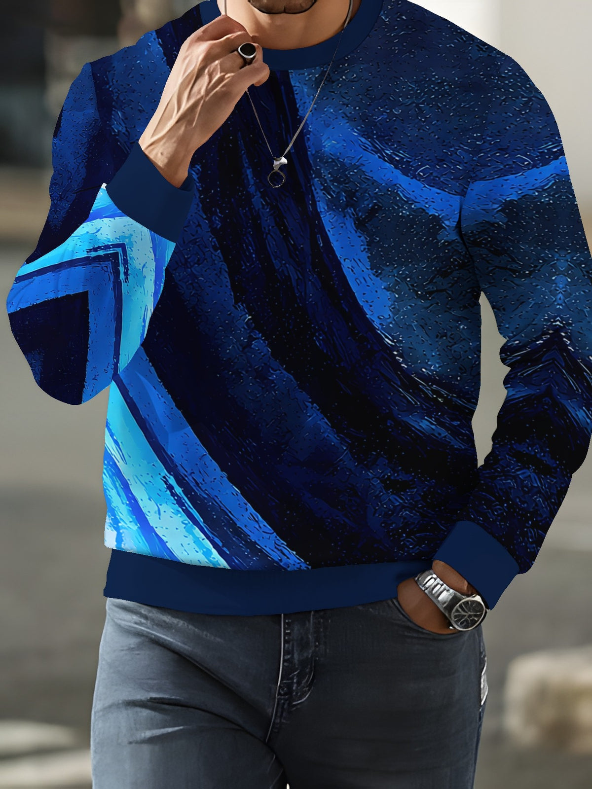 New Fashionable Trendy Crew Neck Long Sleeve Autumn/Winter Printed Crew Neck Sweatshirt Men's Top - Mixed colors
