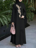 Black and Golden Floral Print Muslim Women's Robe, Elegant Middle Eastern Dubai-style Long Dress with Excellent Drape, Suitable for Prayer, Banquets, and Outings, Islamic Women's Clothing, Headscarf Accessories Not Included - Mixed colors