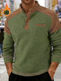 Men's American-style Casual Stand-up Collar Shirt with a Half-opening Button Placket Design, Retaining the Smart and Neat Look of a Stand-up Collar. The Addition of Two Buttons Enhances the Layered Style and Breathability. The Shoulders - Olive Green
