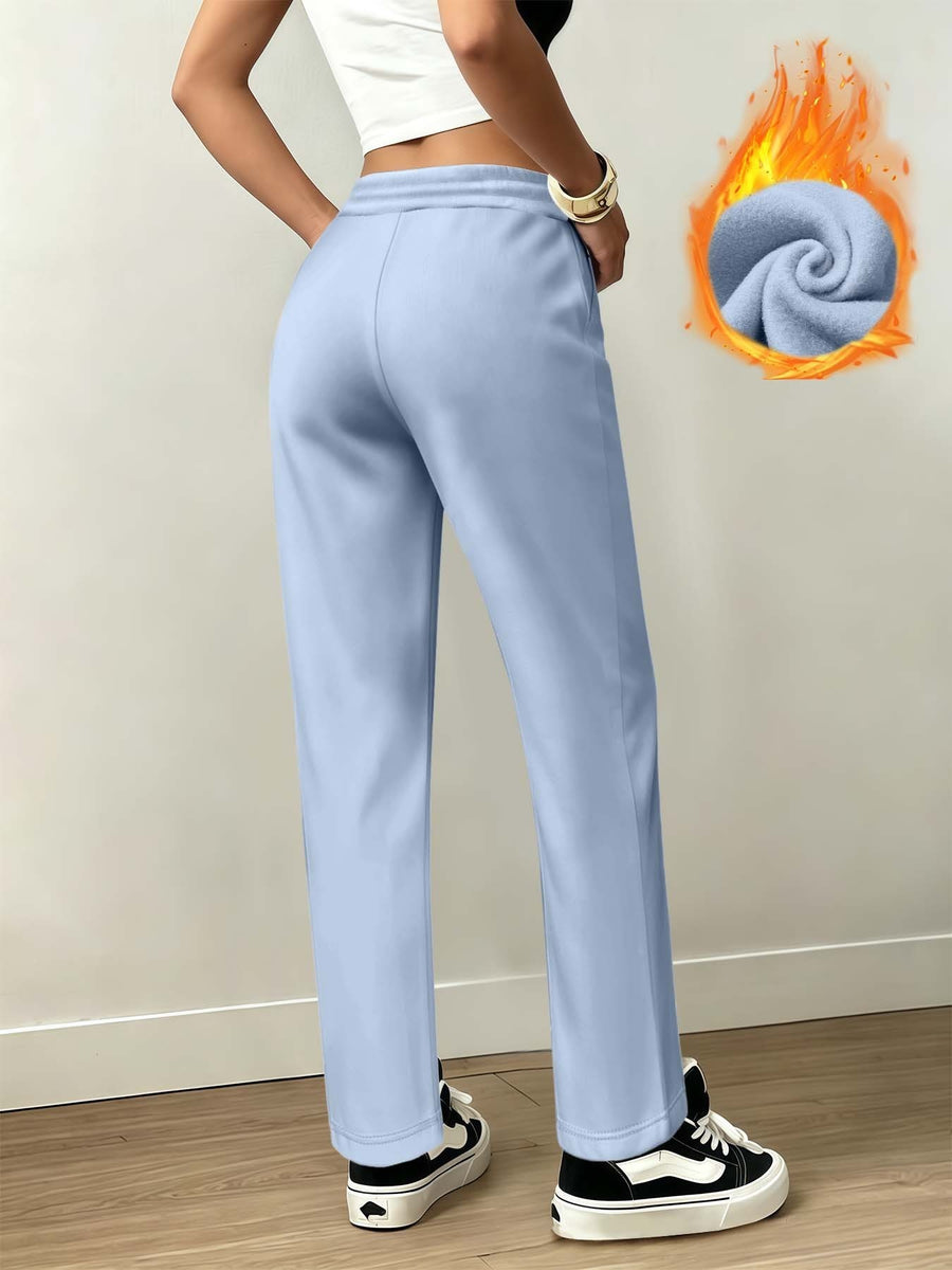 Lazy Atmosphere Women'S Fleece-Lined Sweatpants, Loose Straight Fit, Warm And Non-Porous Casual All-Match Autumn Winter Trousers - Light Blue