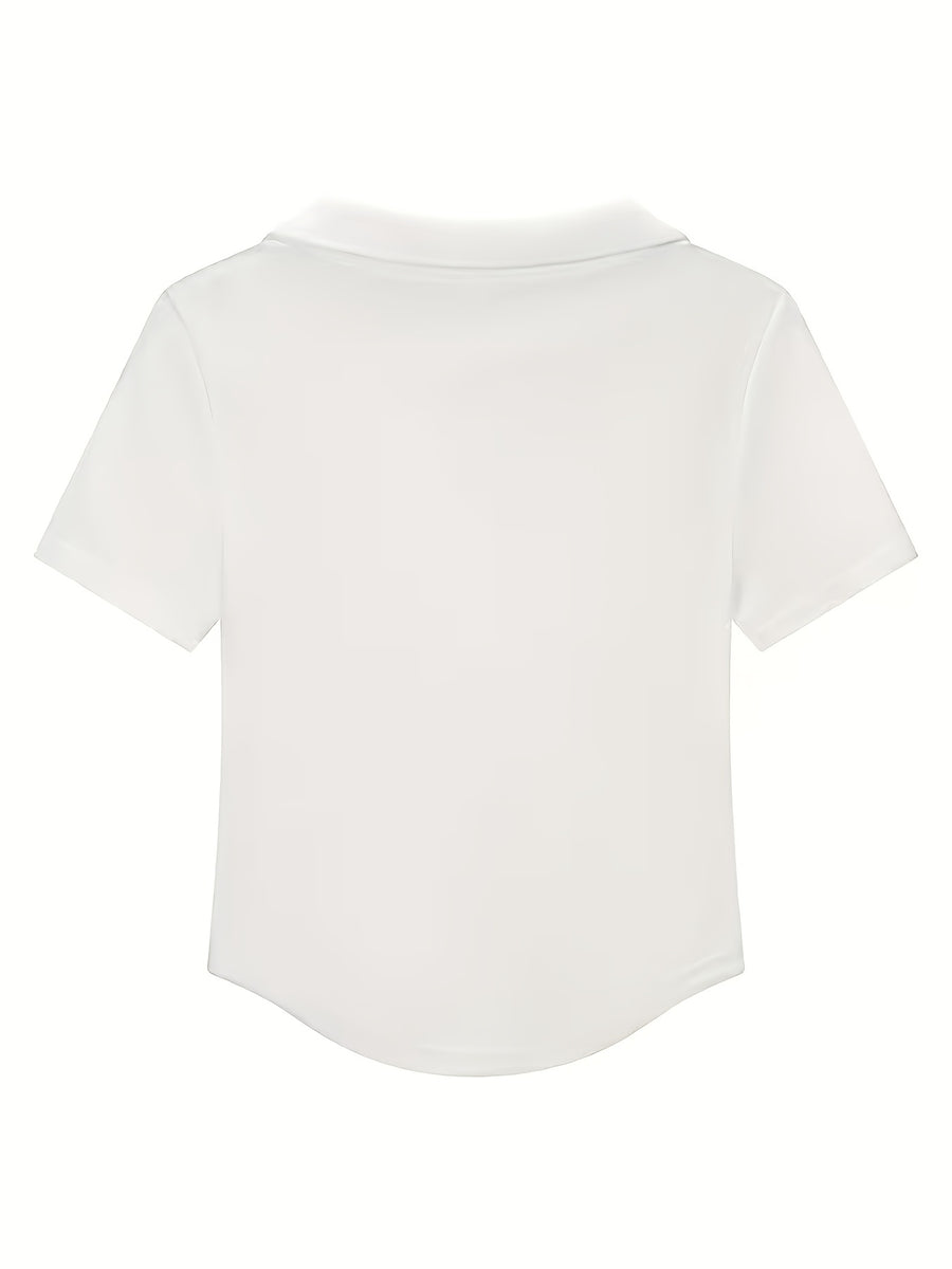 Women's Summer Short-Length Sexy and Slim-Fit Stretchy Short-Sleeve T-Shirt, Casual and Fashionable Blouse Styleba - White