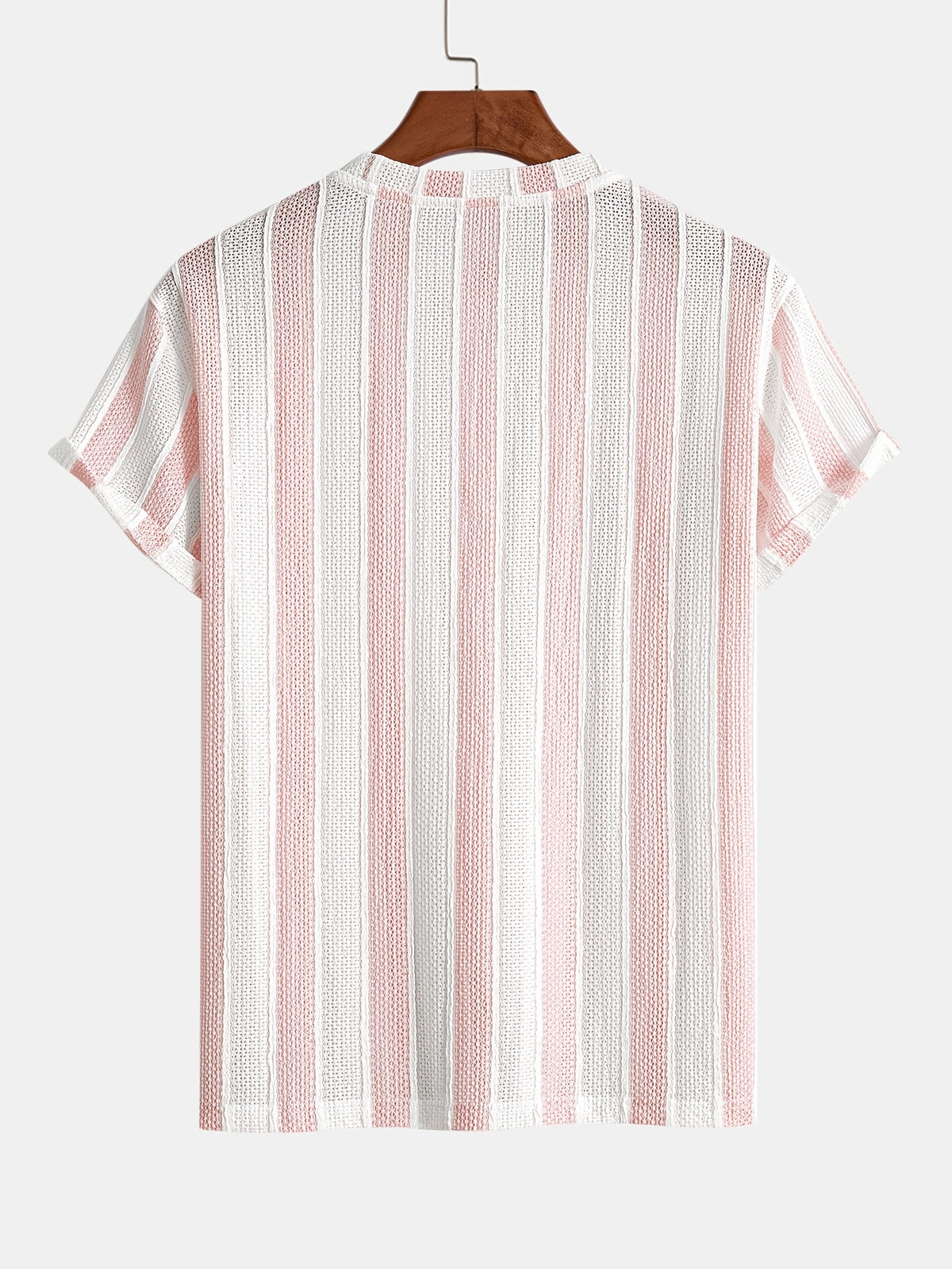 Men'S Vertical Striped Textured Knit T-Shirt, Breathable Jacquard Crew Neck Short Sleeve Tee, Casual Summer Fashion Shirts for Daily Wear - Pale Pinkish Gray