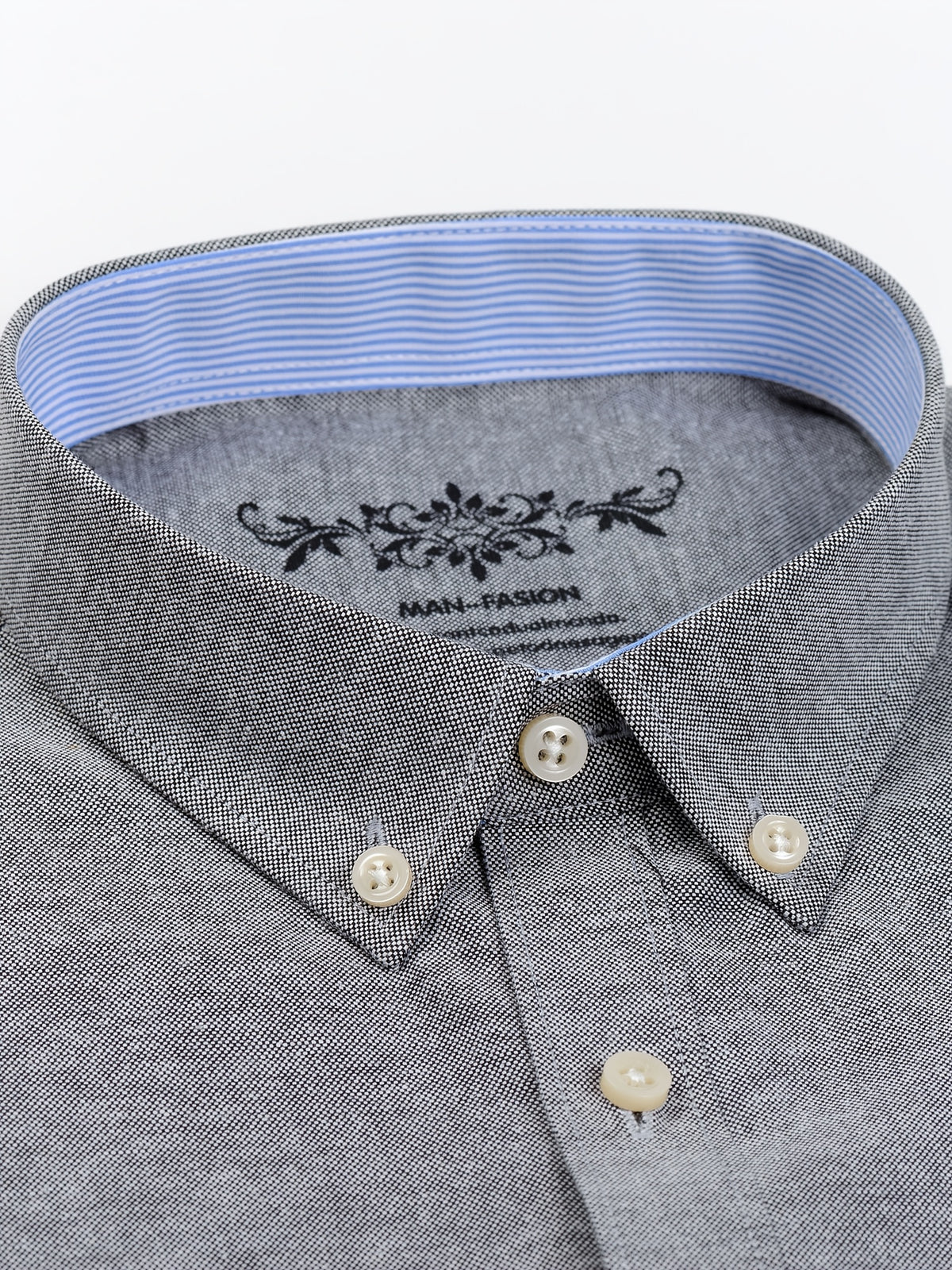 Men'S 60% Long Sleeve Solid Casual Sturdy Oxford Shirt - Grey