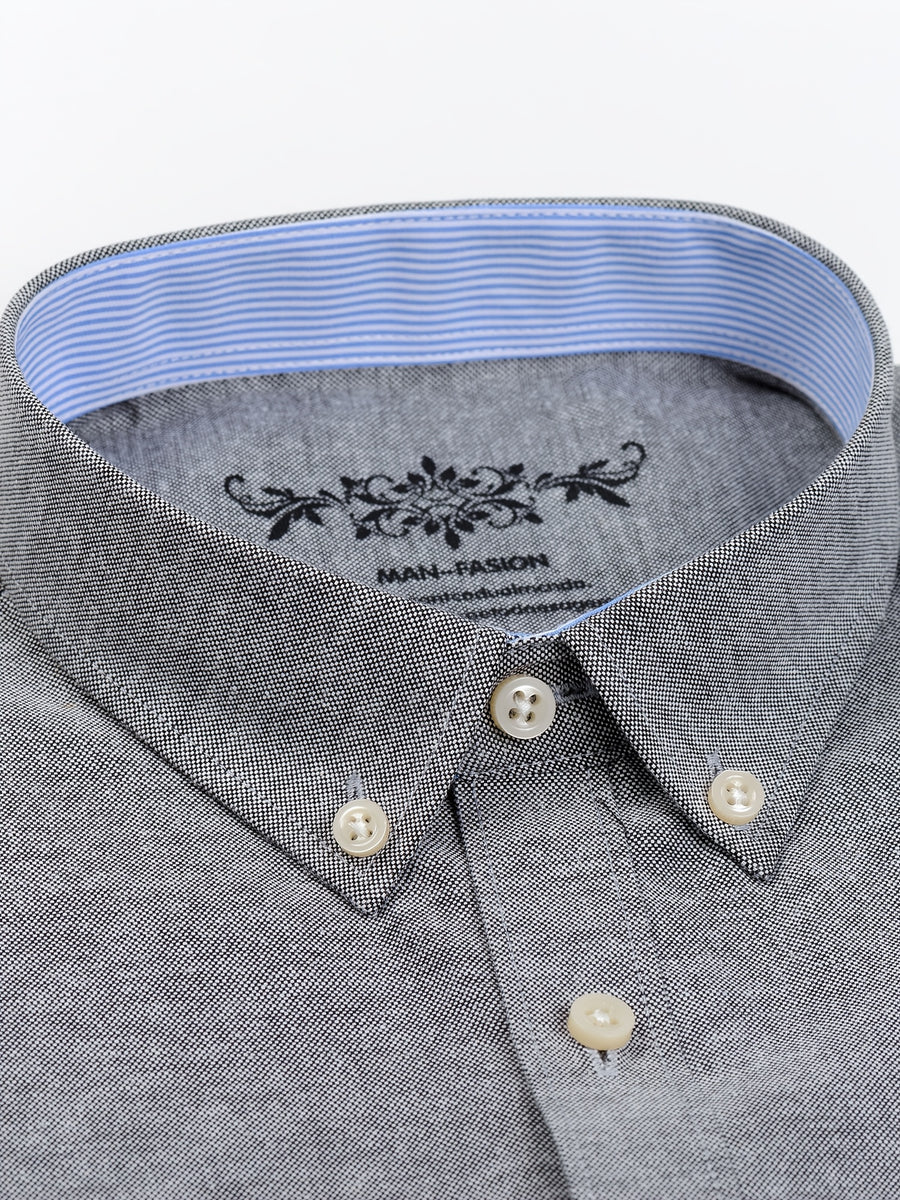 Men'S 60% Long Sleeve Solid Casual Sturdy Oxford Shirt - Grey