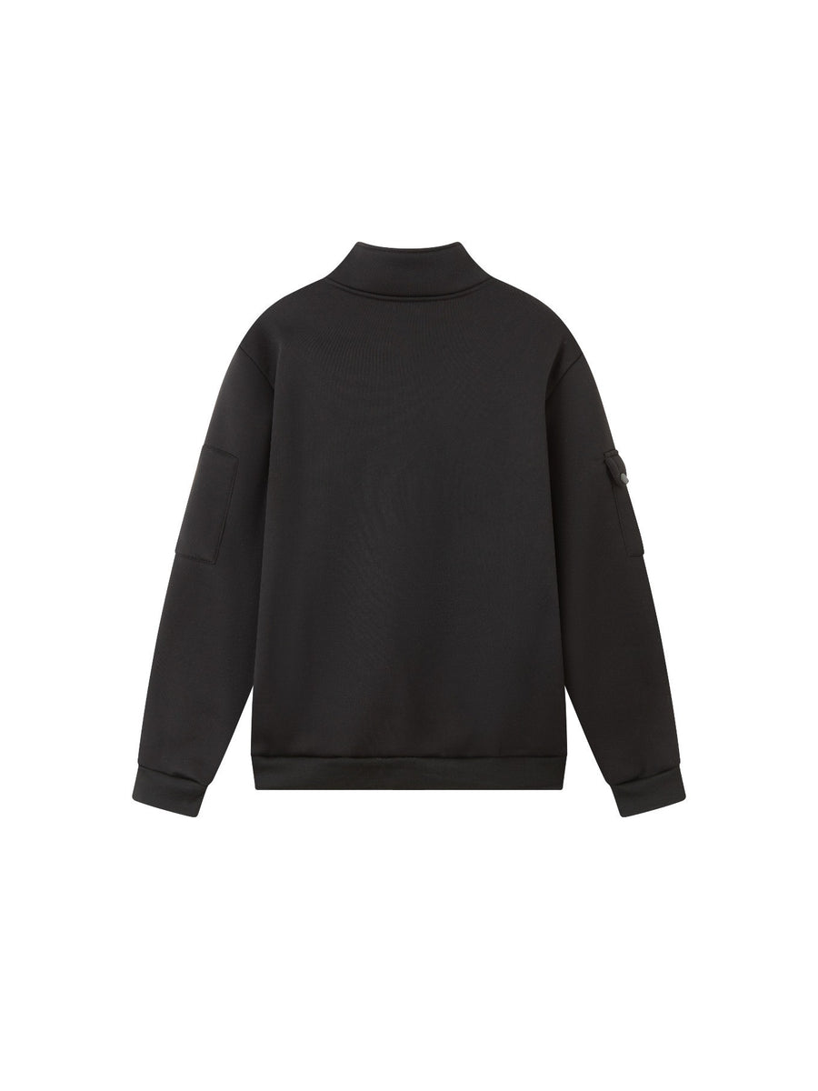 2026 Autumn/Winter New Men's Stand Collar Half-Zip Sweatshirt, Distressed Print, Workwear Style Multi-Pocket Design, Wear-Resistant and Wrinkle-Resistant Fabric, Sleek Cut Without Bulk, Combining Workwear Practicality with Casual Attire Adaptability - Black