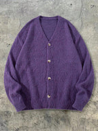 Autumn/Winter Unisex V-Neck Open Front Two-Way Wear Loose Lazy Button-Up Layering Basic Versatile Preppy Style Knit Top - Purple