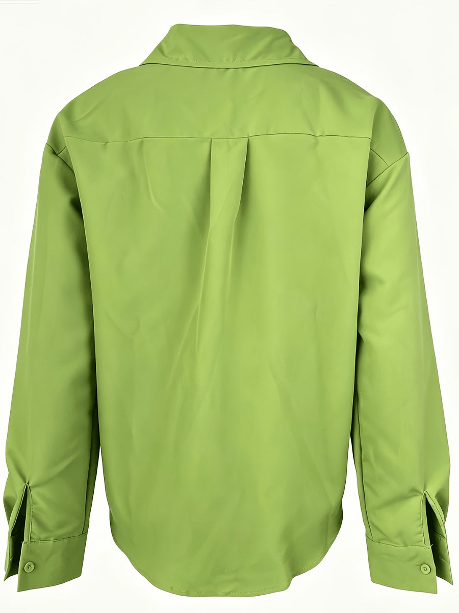 2026 Spring New Arrival Women's Large Button Shirt, Loose Fit Silhouette, Conceals Figure and, French-Style Commuter Elegance Long Sleeve Blouse, Versatile Designer Top - Light Green