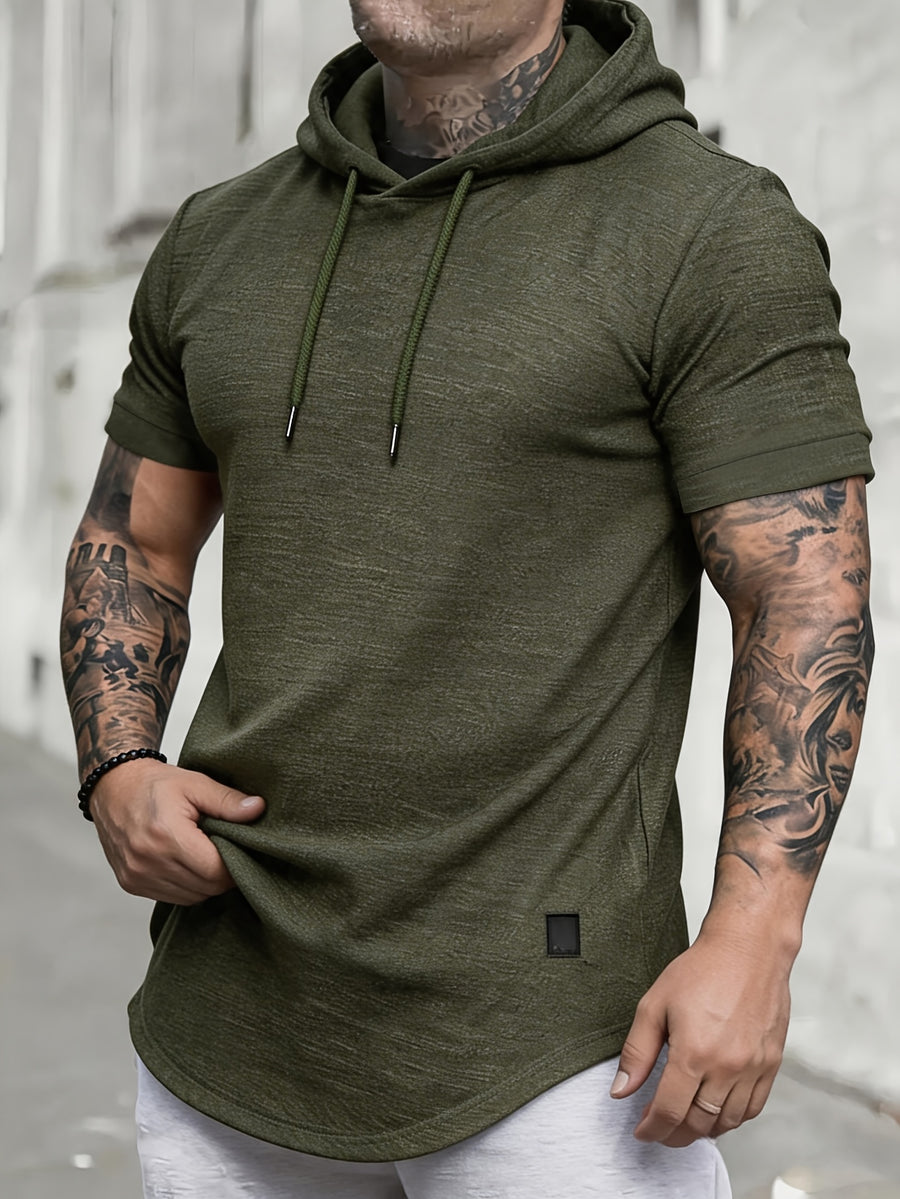 [Pearson OBM] Spring/Summer New Men'S Solid Easy Fashion Hooded Short Sleeve Top, Soft And Comfortable Machine Washable Fabric, Casual Trendy Athletic, Suitable for Running Fitness Outdoor Activities, Multi-Color Available - Olive Green