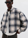Men's Plaid Shirt with Letter and Punctuation Mark Embellishments, Trendy Streetwear Casual Versatile Autumn/Winter Short Shirt - Blue