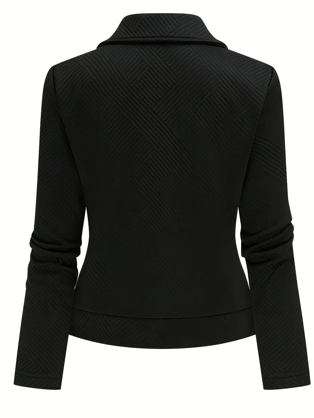 Women's New Solid Color Maze Grid Zipper Button Decorated Biker Jacket, a Stylish and Elegant Commuting, Outing, and Daily Wear Casual Jacket Top, Suitable for Autumn and Winter Seasons - Black