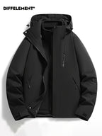 Men'S Solid Color 3-In-1 Detachable Windbreaker with Fleece Lining 2pcs Set, Wear-Resistant Woven Fabric, Zipper And Multi-Pockets, Hook-And-Loop Cuffs, Outdoor Hiking Commuting Fall Winter Windproof Warm Detachable Versatile Jacket - Black