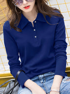 Women'S Easy Outfit Collared Top Polo Shirt - Blue