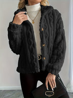 Double-Sided Lapel Button Elegant Top Coat - Black