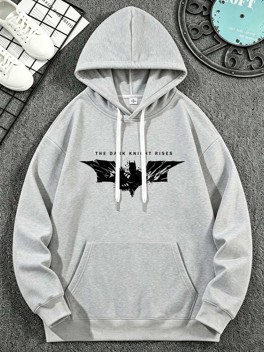 Warner Bros. DC Authorized 'THE DARK KNIGHT RISES' Shattered Bat Logo Print Superhero Casual Hooded Sweatshirt - Light Grey