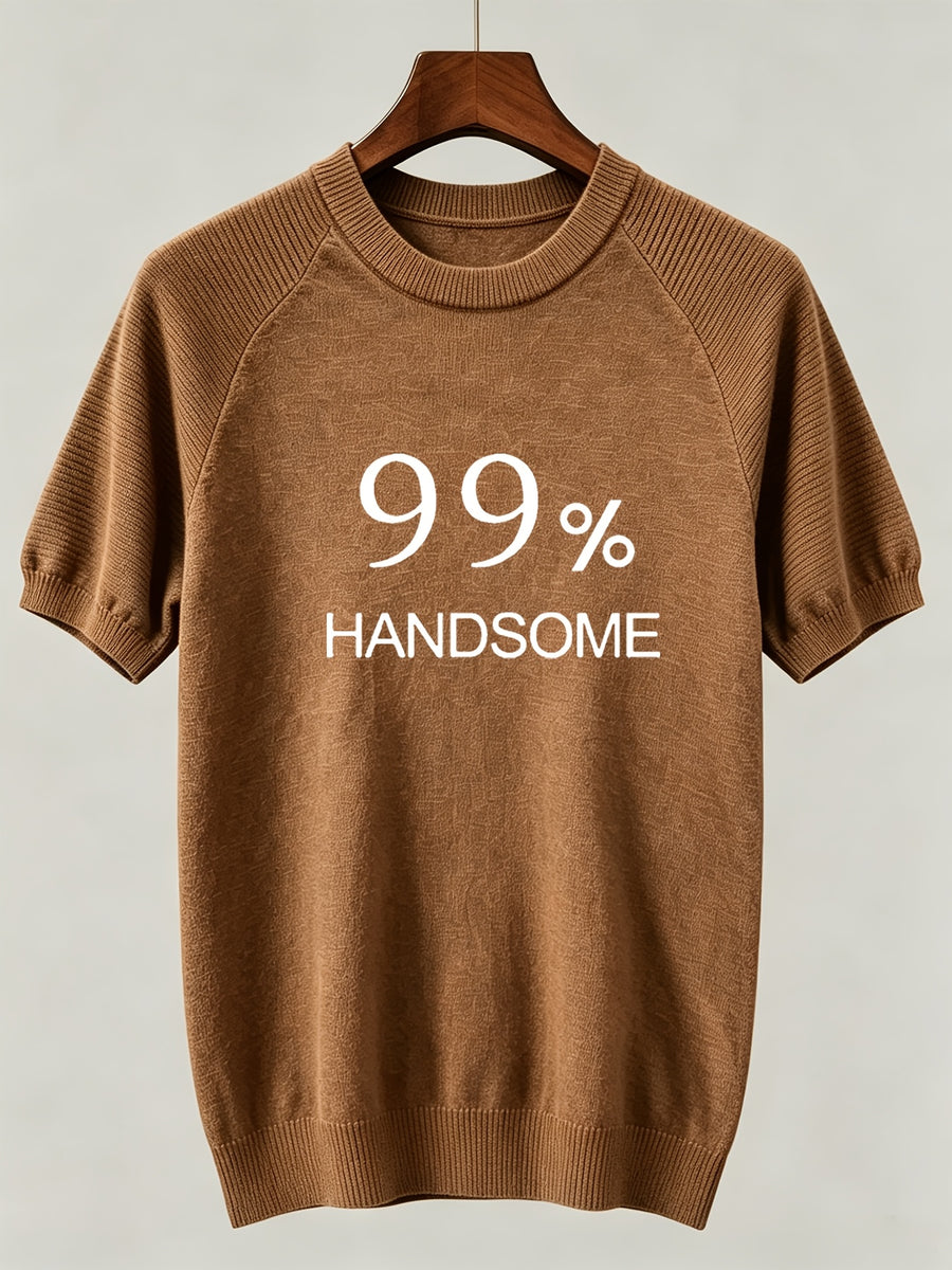 2026 Light Luxury Texture Men'S Off-Shoulder Knit Short Sleeve, Comfortable And Breathable Summer T-Shirt - Dark Brown